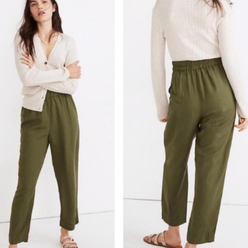 Madewell Tapered Huston linen blend cropped pants green